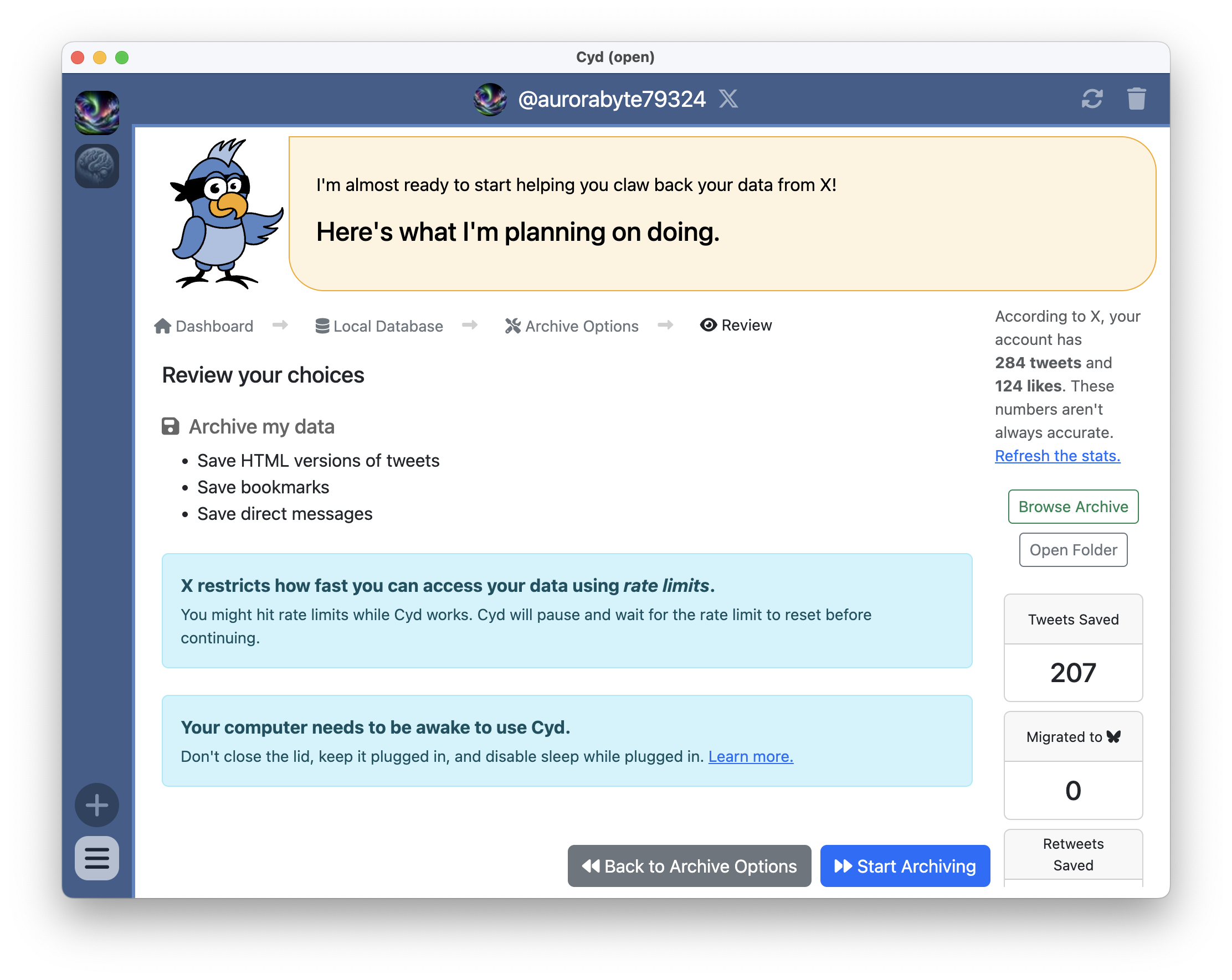 Review archive options