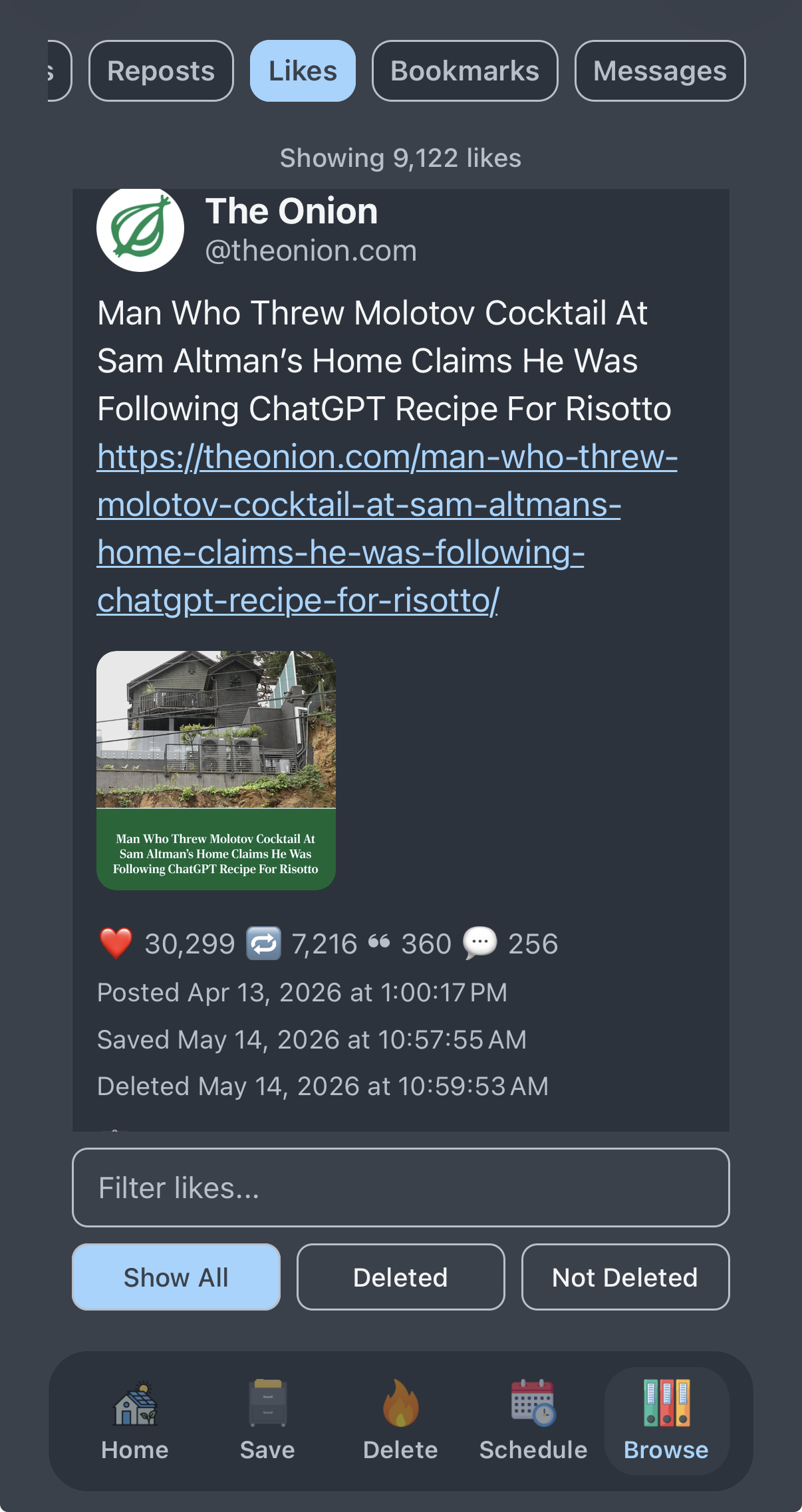 A liked post on Bluesky that's been deleted