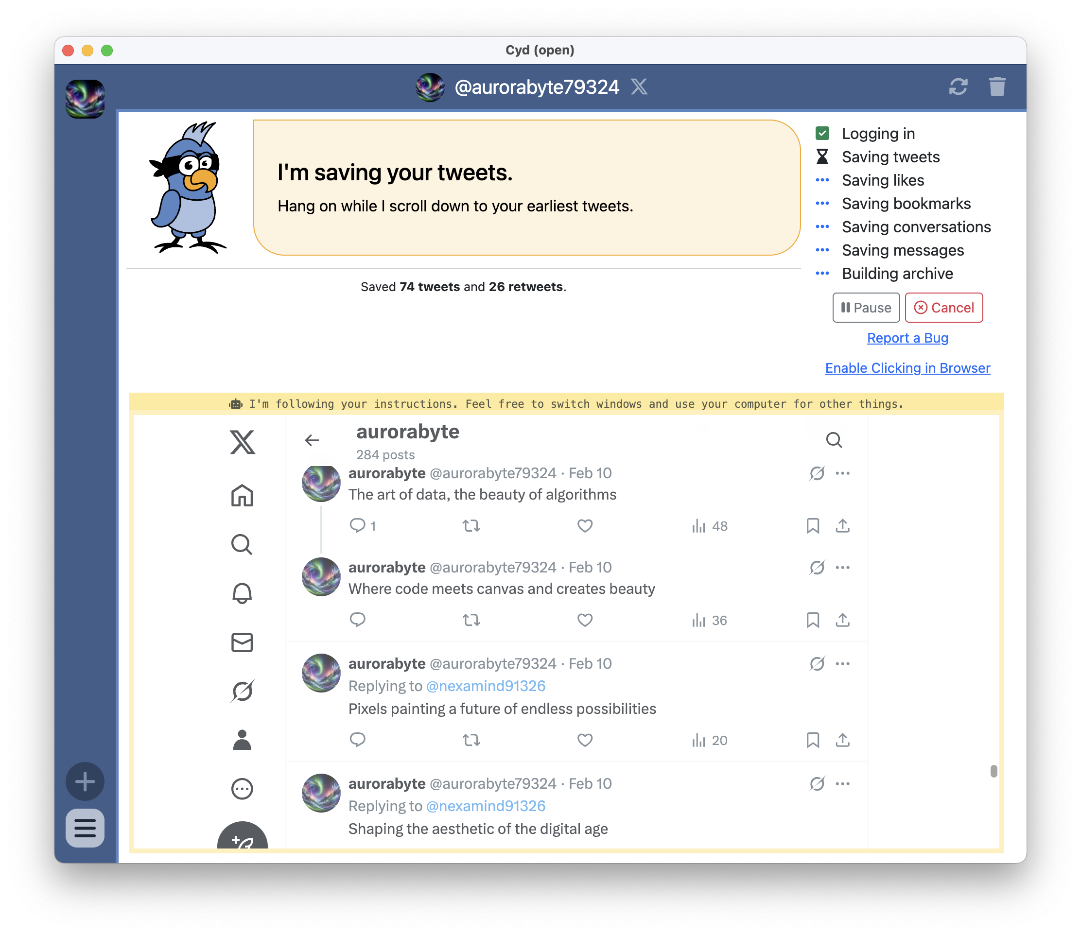 Saving tweets, likes, and other data