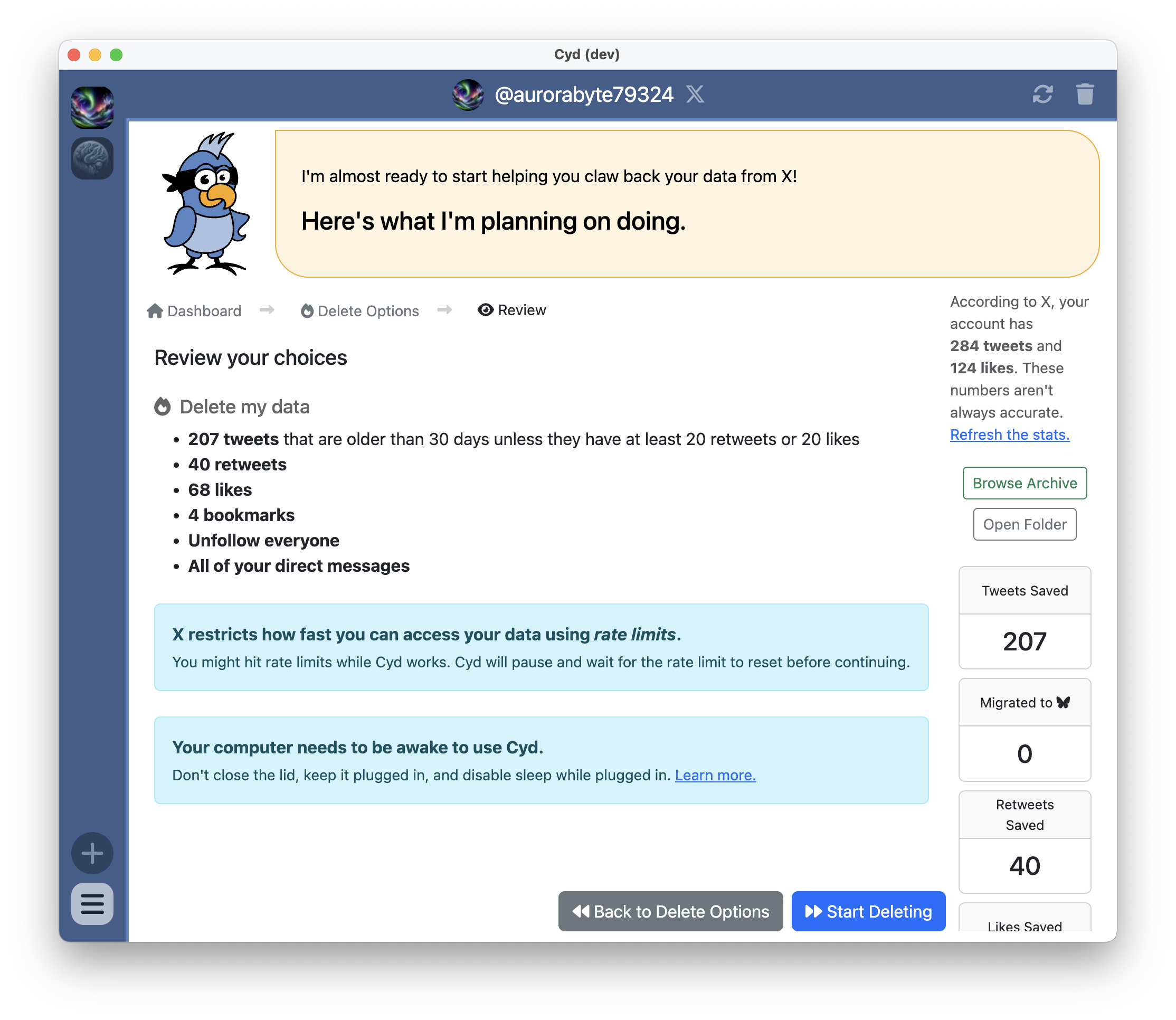 Review delete options
