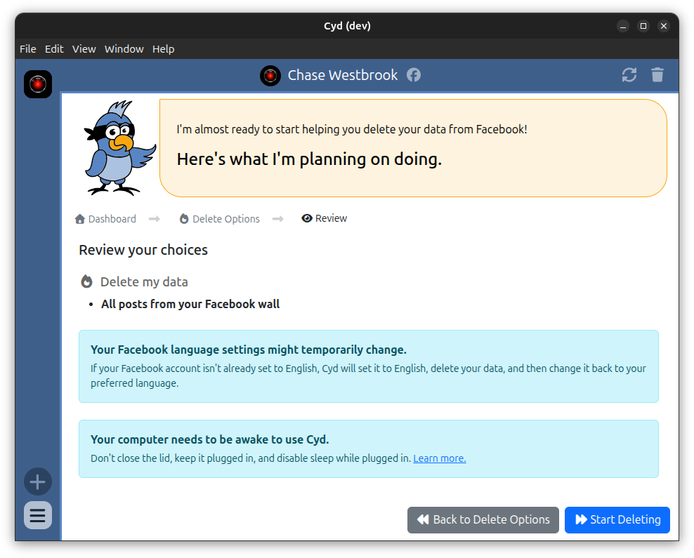 Review delete options