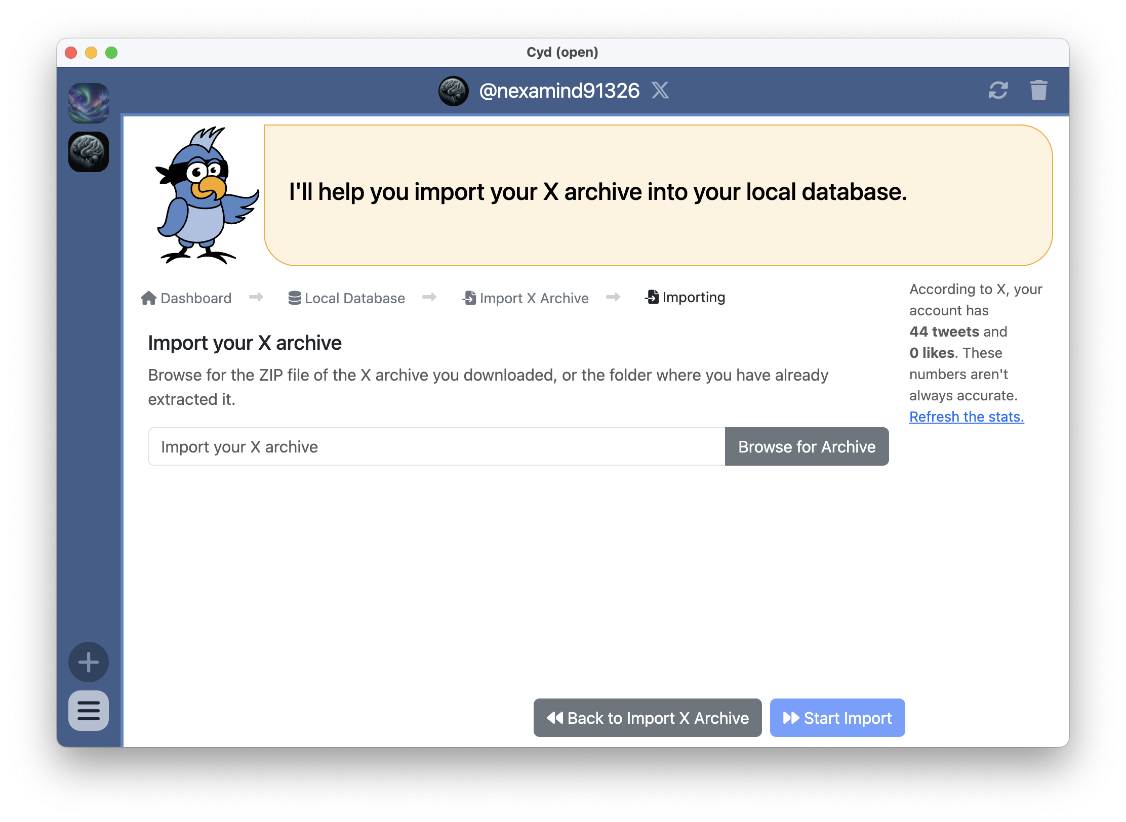 Browse for your X archive