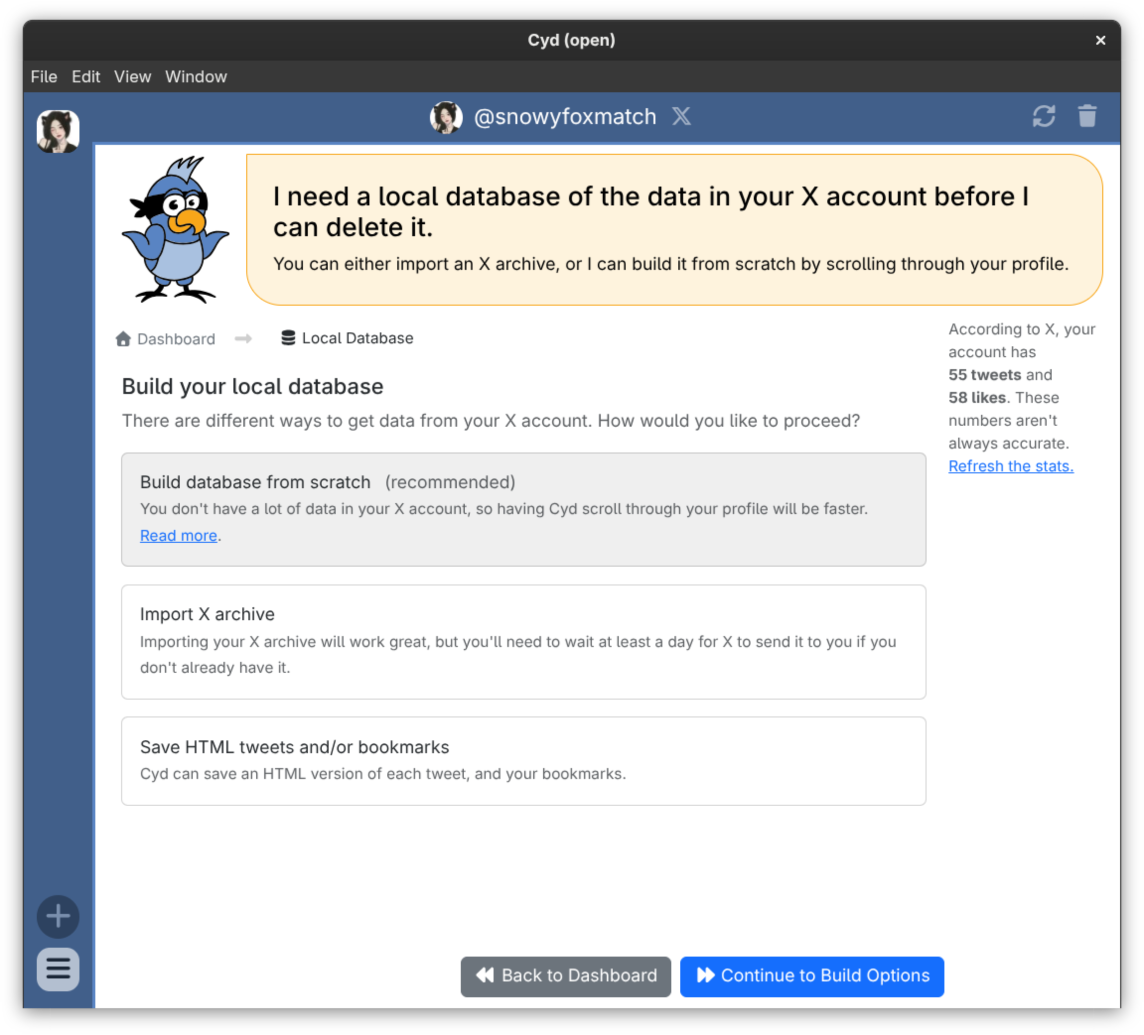 Build a database of your X data