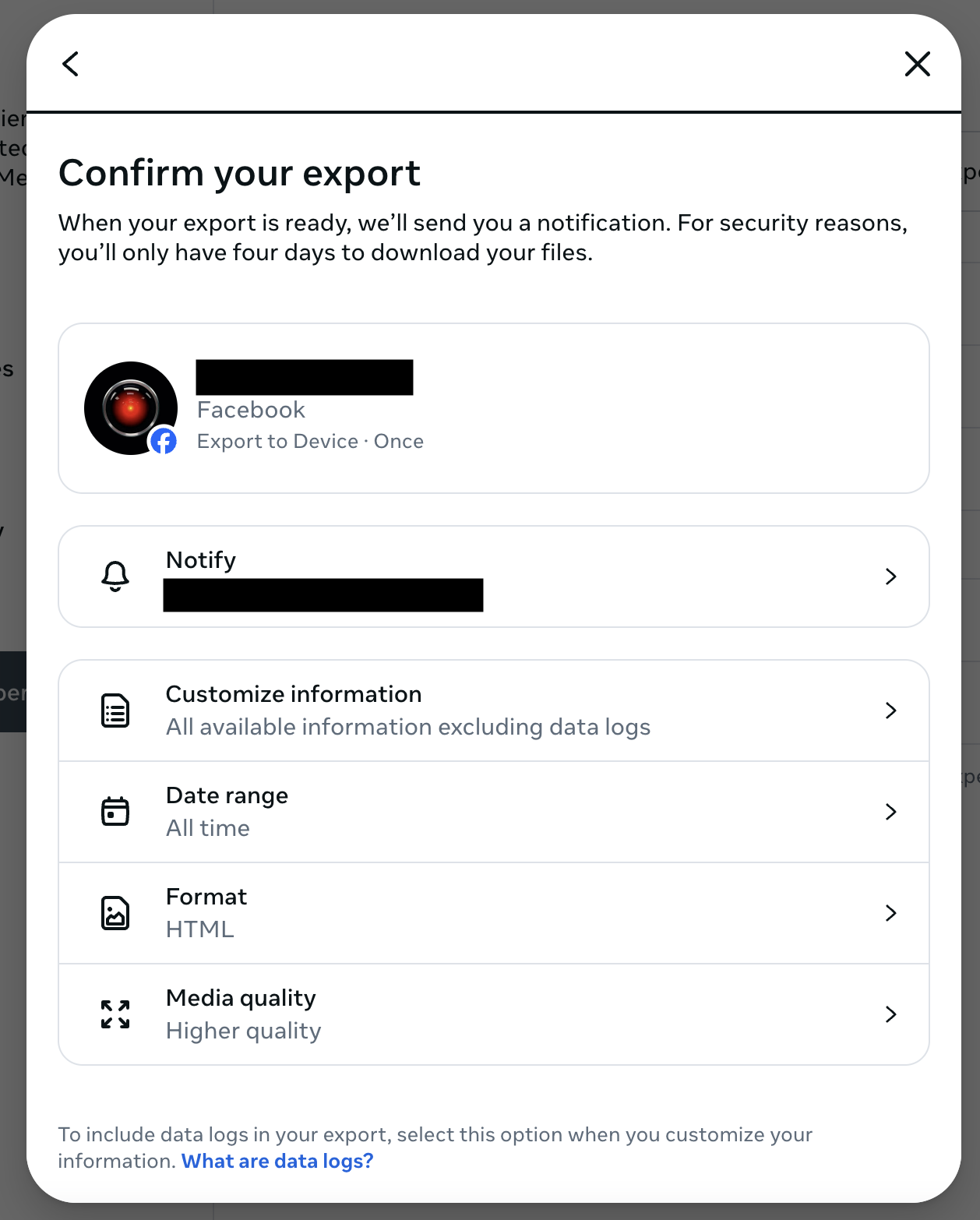 Confirm Your Export screen