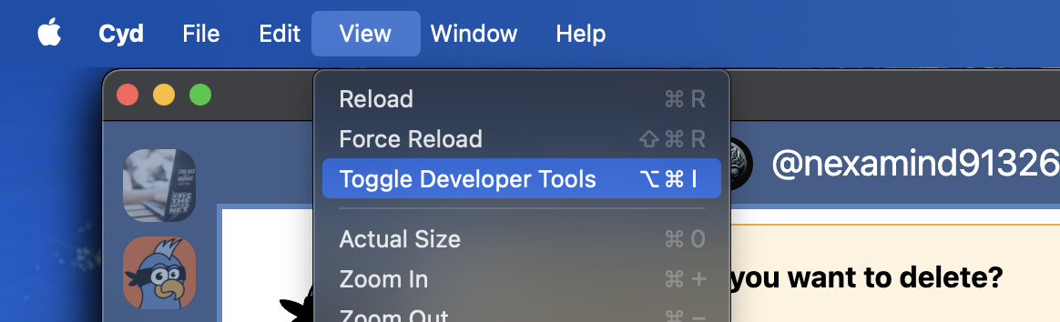 Toggle Developer Tools menu button